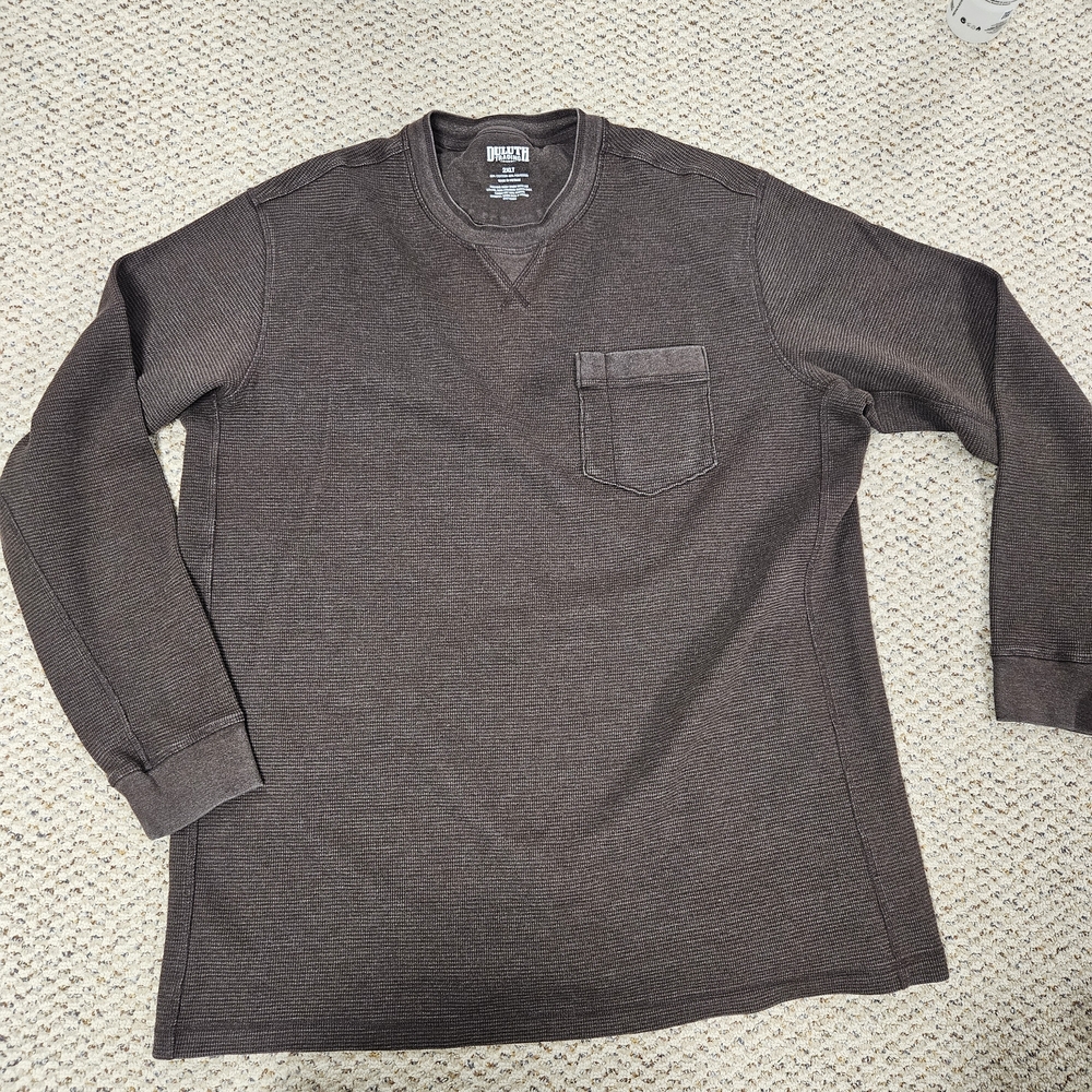 Duluth Trading Co Shirt Mens 2XL Tall Henley Brown 1/4 Button Up Waffle Knit‎